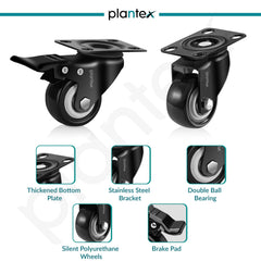 Plantex 2 Inch Caster Wheel/Soft PU Swivel Caster Wheels with 360 Degree and No Noise/Wheels for Furniture/Trolley Cart/Table (Black) - Set of 4 (2 with Brakes & 2 Without)-5