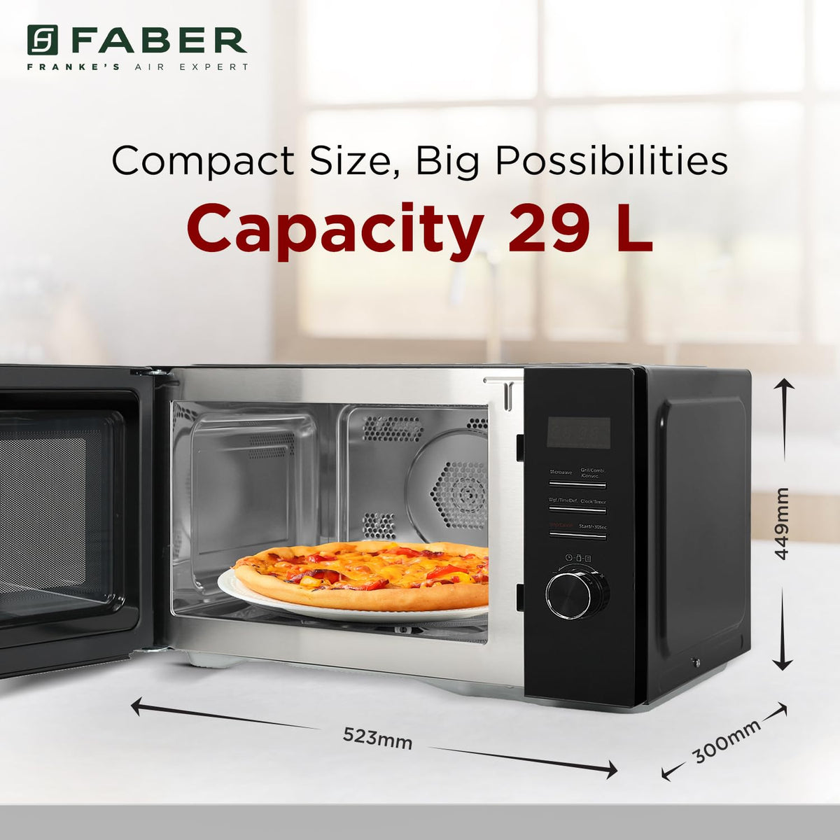 Faber FMW Instacook 30C Standalone 29L Microwave Oven |900W|10 Auto Cook Menu|Digital Panel|Reheat & Defrost|Glass Turnt