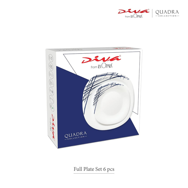 La Opala Diva Quadra Collection Opal Glass Crockery | Full Plate Set of 6 Golden Shades | Square Dinner Plate for Dining & Gifting | Microwave Safe | 100% Vegetarian | Extra Strong | Light & White