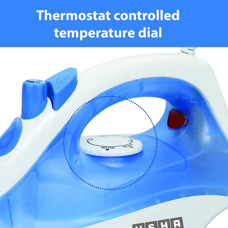 USHA Steam Pro SI 3713, 1300 W Steam Iron, Powerful Steam Output Up to 18 G/Min, Non-Stick Soleplate (White & Blue), 1300 Watts (Pack of 2)
