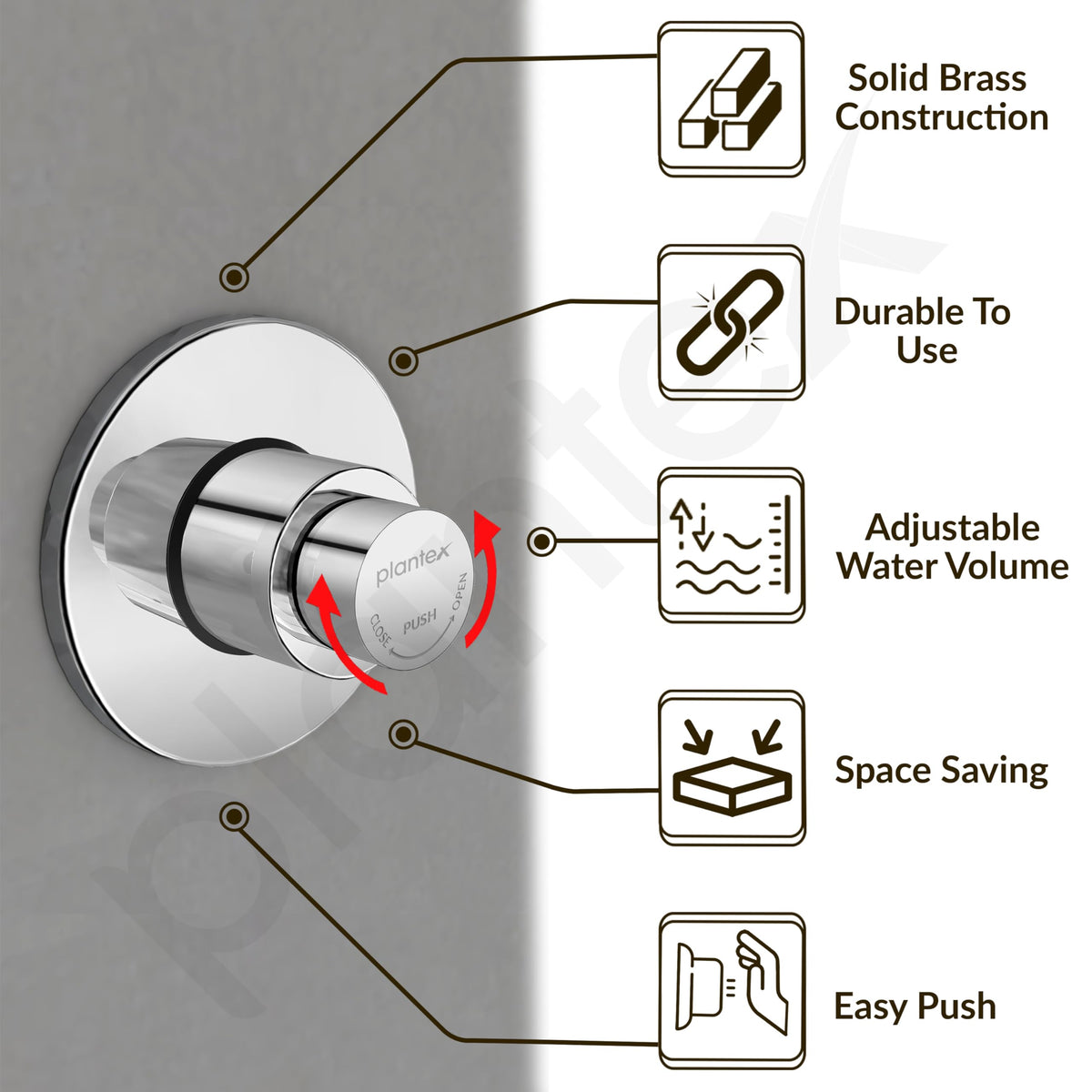Plantex Pure Brass 40mm Thread Diameter Metropole Flush Valve for Toilet/Toilet Flush/Flush Valve for Urinal Commercial and Residential Use -(ALD-1302-Chrome)-5