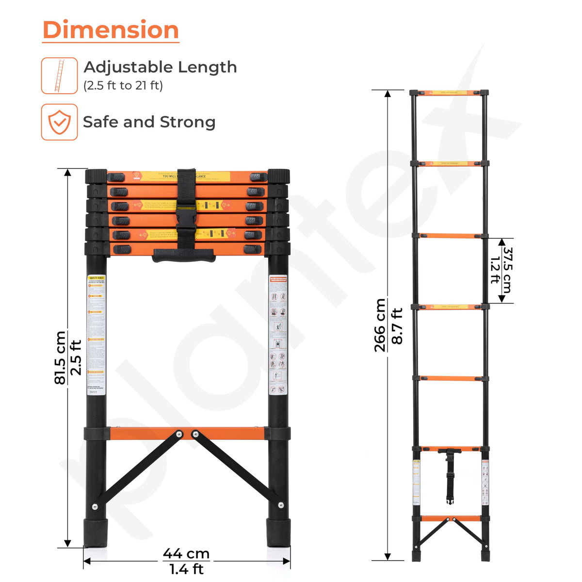Plantex 2.7m (8.85 ft.) Telescopic Ladder/Carbon Steel 7-Steps Portable & Compact Ladder/Foldable Multipurpose Collapsible Ladder for Home & Outdoor Use - (Orange)-2