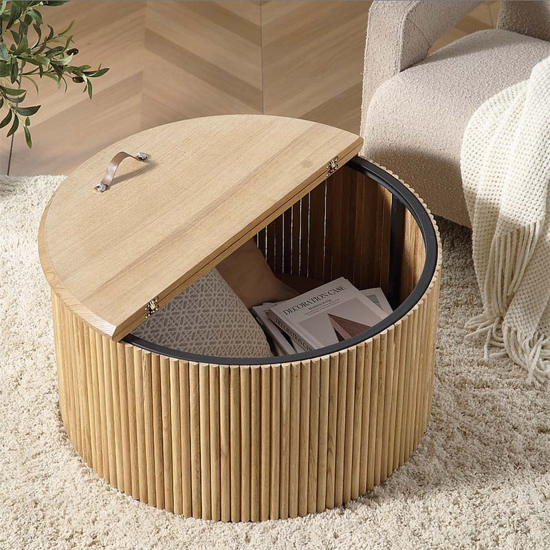 Velin Solidwood Round Coffee Table with Storage