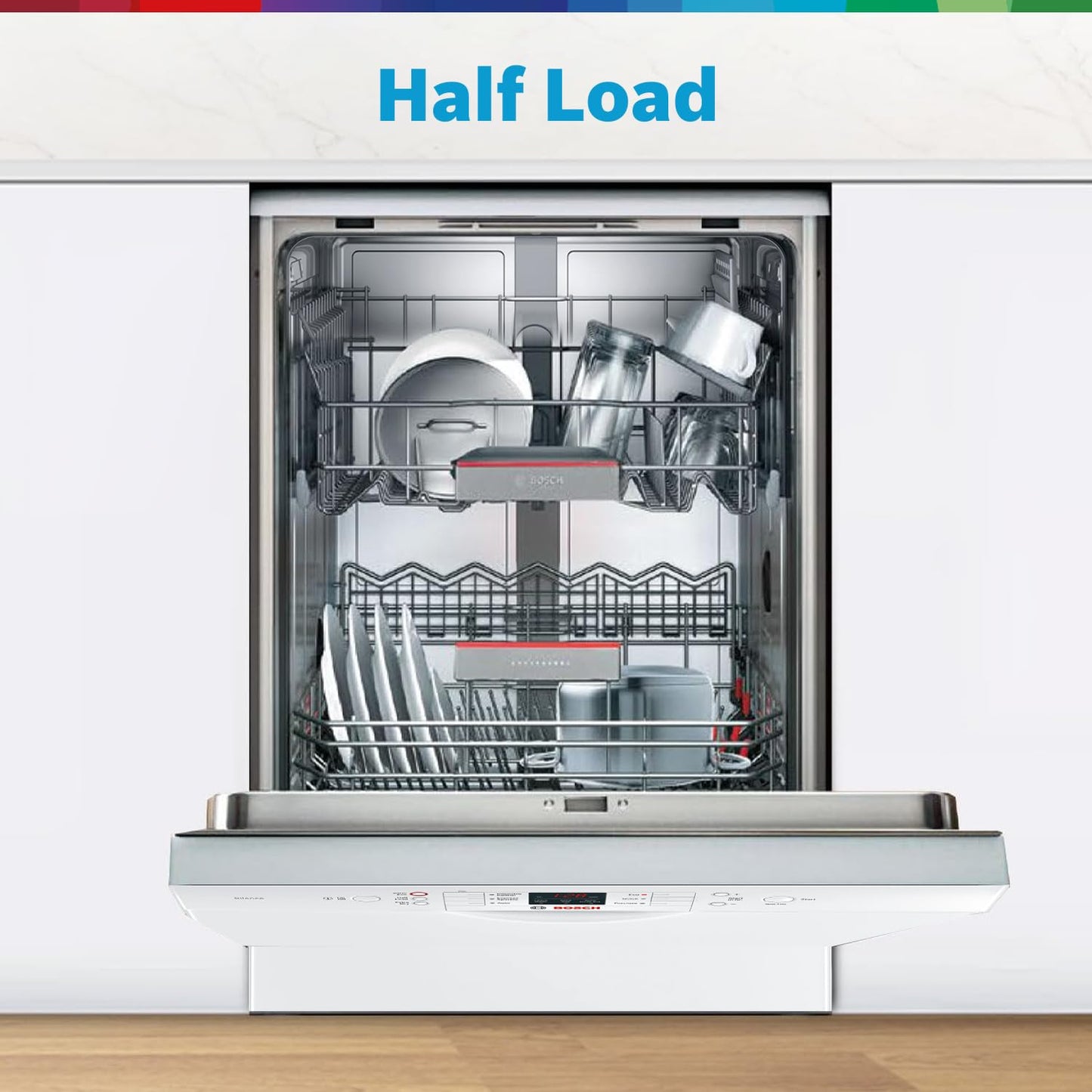 Bosch 13 Place Setting Dishwasher with Intensive Kadhai Program, No Pre-Rinse, 70⁰ Hot water wash, Half Load Option & Extra Cutlery Box - (SMS66GW01I, White, Glass Protection Technology)