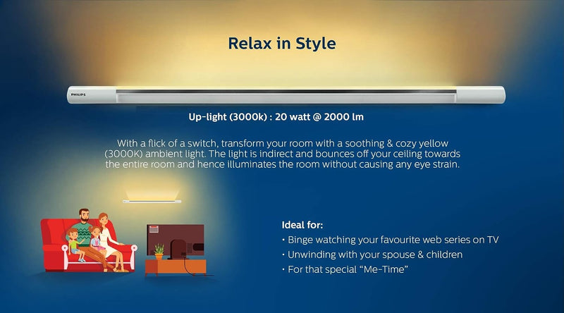 Philips Twinglow 20-Watt +20-Watt Led Up-Down Batten Tubelight (Yellow Uplight Relax Mode and White Downlight