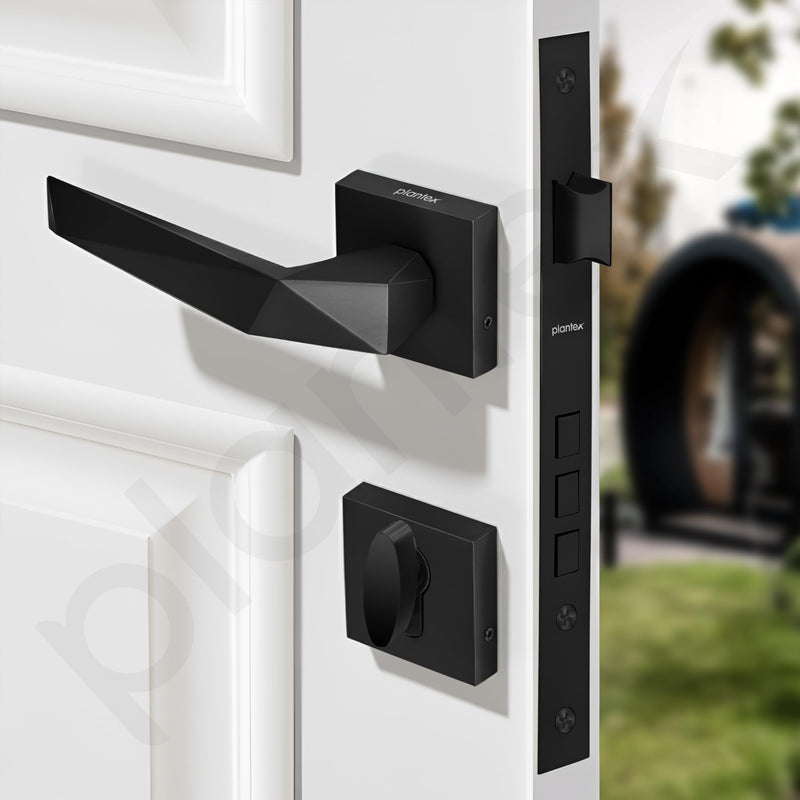 Plantex Main Door Lock Set/Door Handle Lock/Mortise Door Lock for Home with 3 Years of Warranty (7129, Z-Black)-5