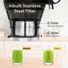 AGARO Regency Cold Press Juicer for Home, 250 Watt AC Motor Slow Juicer Machine, Fruit, Vegetable Juice & Nut Milks, Easy Assembly, Cleaning, Intelligent Safety Features & Auto Reverse, BPA-Free