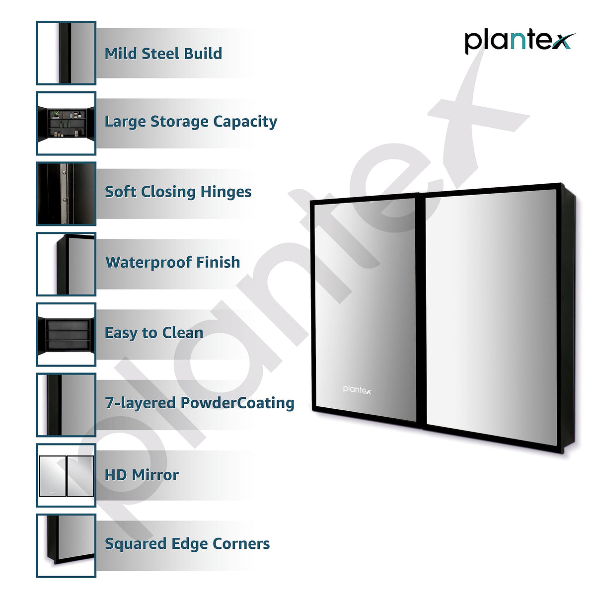 Plantex Bathroom Cabinet with Mirror/Aluminium Framed Double Door Bathroom Cabinet Storage/Mirror Cabinet for Bathroom Wall/Bathroom Organiser Cabinet (24x32 Inch, Black)-3