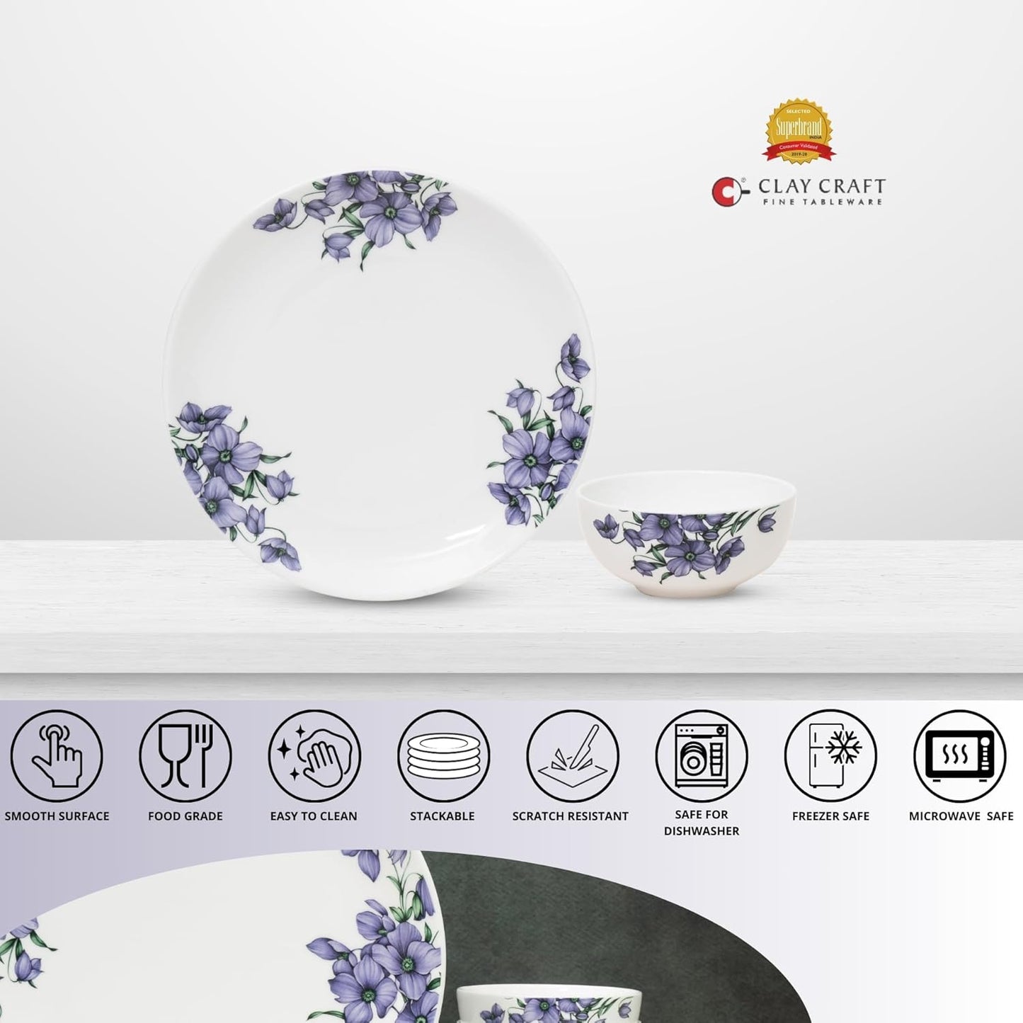 Clay Craft Fine Ceramic Eco Dinner Set, Enchanting Gold, for Family of 4, Dinner Set Ceramic, Crockery Set, Dining Set for Dinner, Crockery Set for Gift, Kitchen Set (ECO6, 8 Pieces)