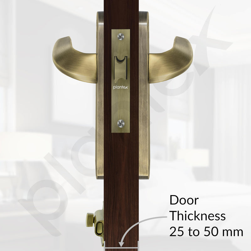 Plantex Heavy Duty Door Lock “ Bathroom Door Lock/Mortise 8inch Keyless Plate Handle Set for Home/Bathroom/Storeroom/Balcony/Office with Baby Latch (8128- Brass Antique)-3