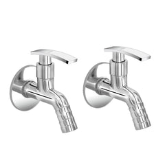 Plantex Single Lever Body Bib Cock Water Tap with Water Saving Nozzle and Brass Spindle/Washing Machine Tap with Wall Flange and Teflon Tape- Pack of 2 (1206-Chrome)-1