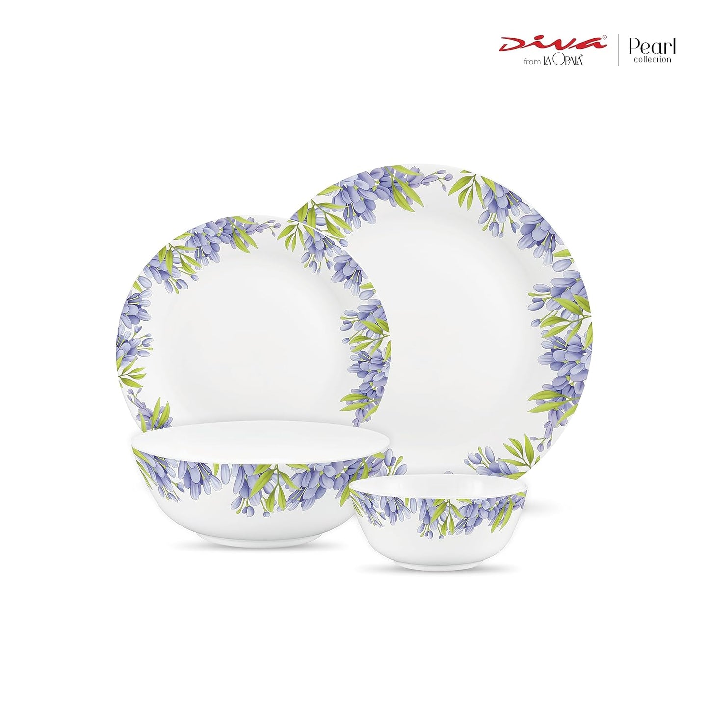 Diva by La Opala, Pearl Collection, Opal Glass Dinner Set 20 pcs, Lively Hues, White