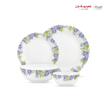 Diva by La Opala, Pearl Collection, Opal Glass Dinner Set 20 pcs, Lively Hues, White