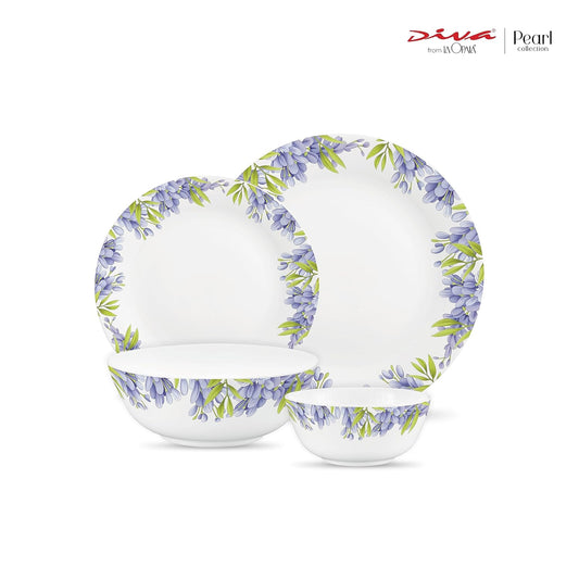 Diva by La Opala, Pearl Collection, Opal Glass Dinner Set 20 pcs, Lively Hues, White
