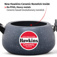 Hawkins 5 Litre Ceramic Nonstick Pressure Cooker, Induction Inner Lid Cooker, Granite Contura shaped Cooker, Blue (ICC50)