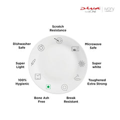 La Opala Diva, Ivory Collection, Opal Glass Dinner Set 35 pcs, Grace Red, White, Standard