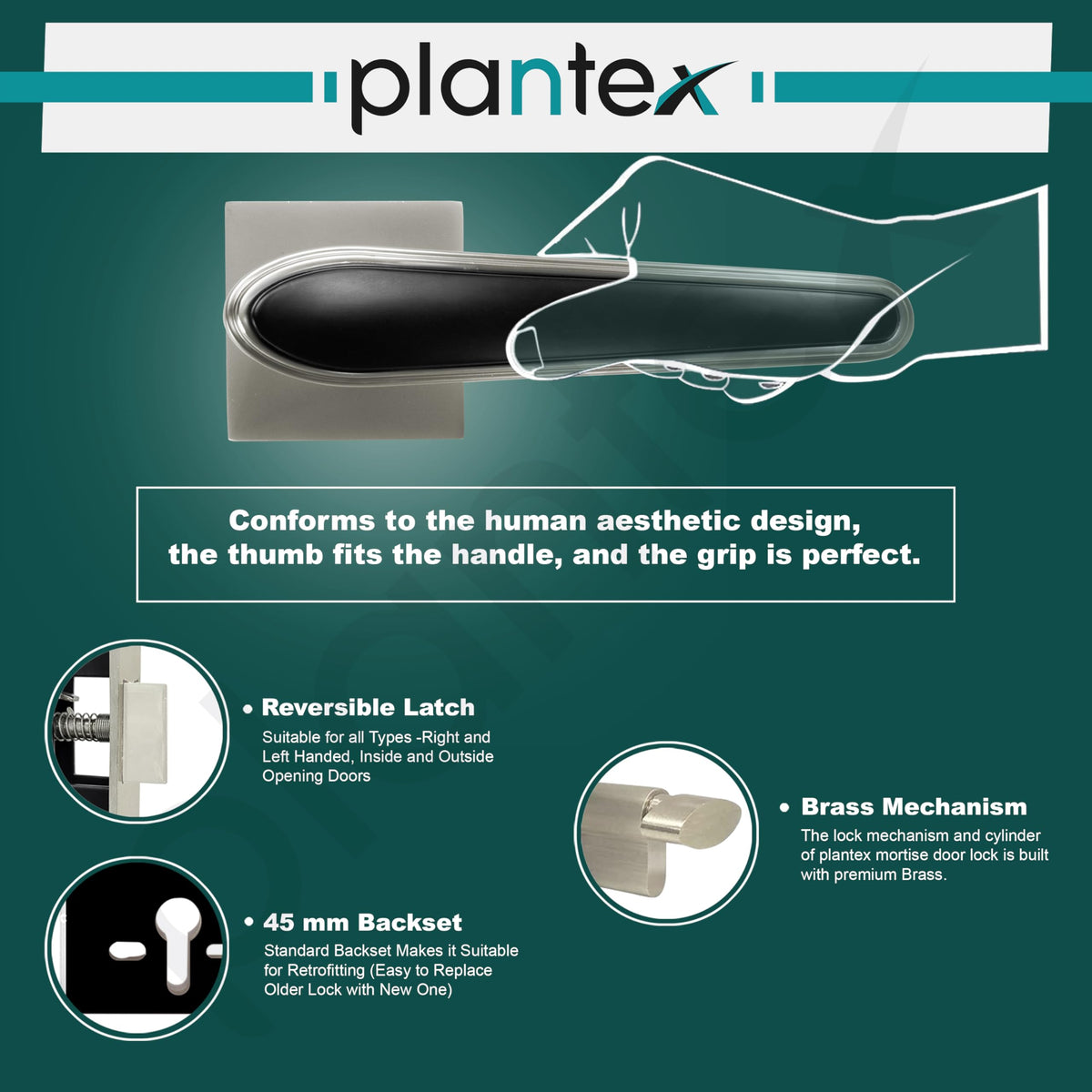 Plantex Main Door Lock/Mortise Lock for Doors - Robust Door Handle for Home with Brass Locks Body & Cylinder (PT-014, Satin & Black)-6