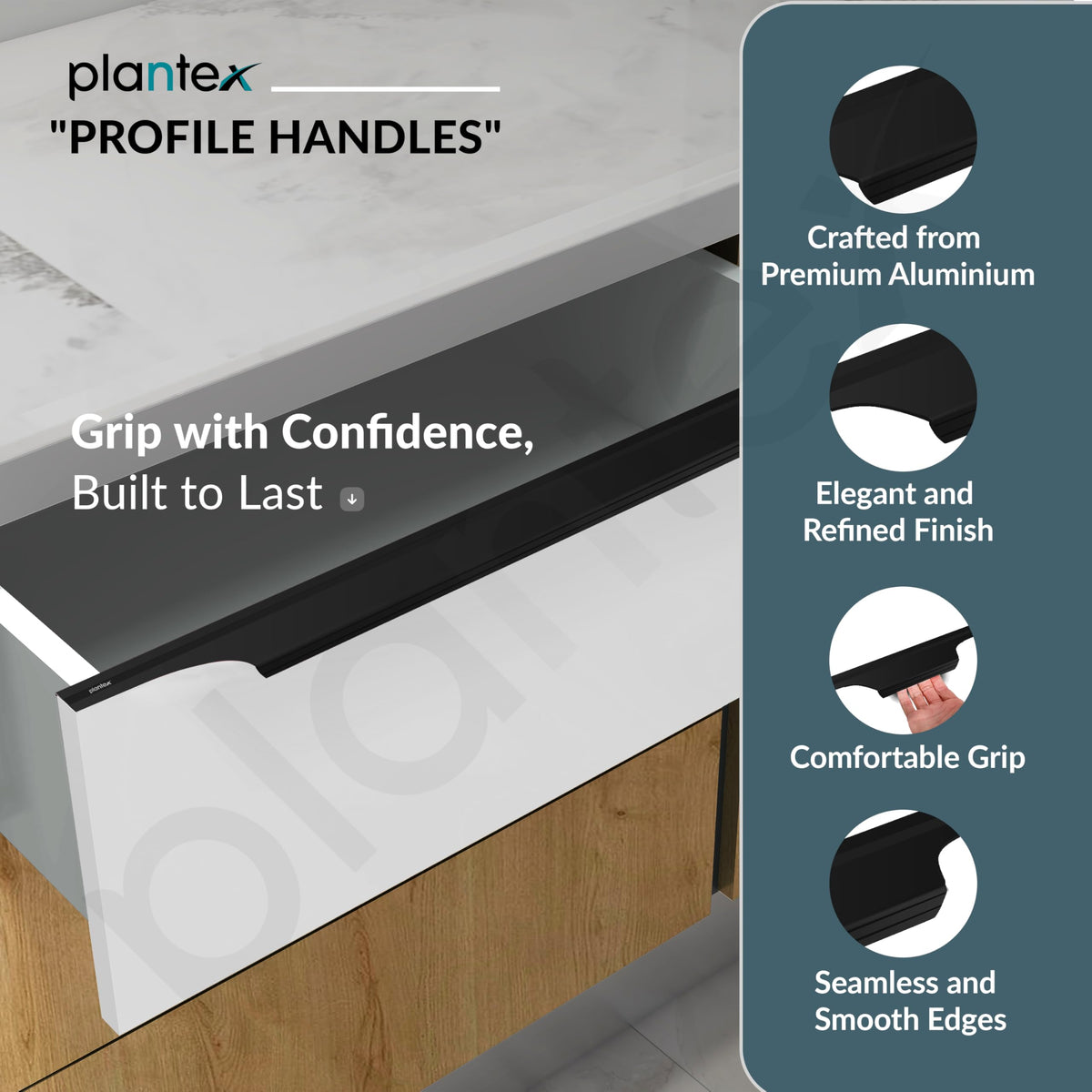 Plantex Profile Handle for Kitchen Cabinet/28 Inch Aluminium Drawer Profile Handle/Wardrobe Pull Handle for Home/Office/Hotel - Pack of 2 (Black) (Model APS-PF-1003)-2