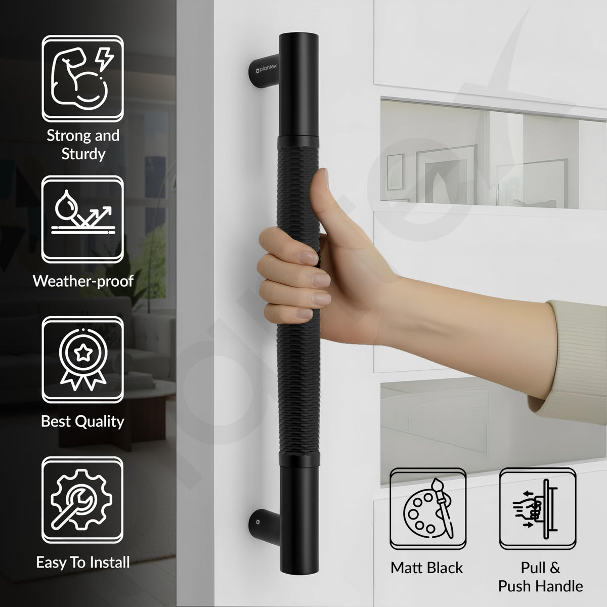Plantex Main Door Handle/Stainless Steel & Aluminium Door Handle/450mm Pull-Push Handle for Home/Office/Hotel - Pack of 1 (DTMD-411, Black)-3