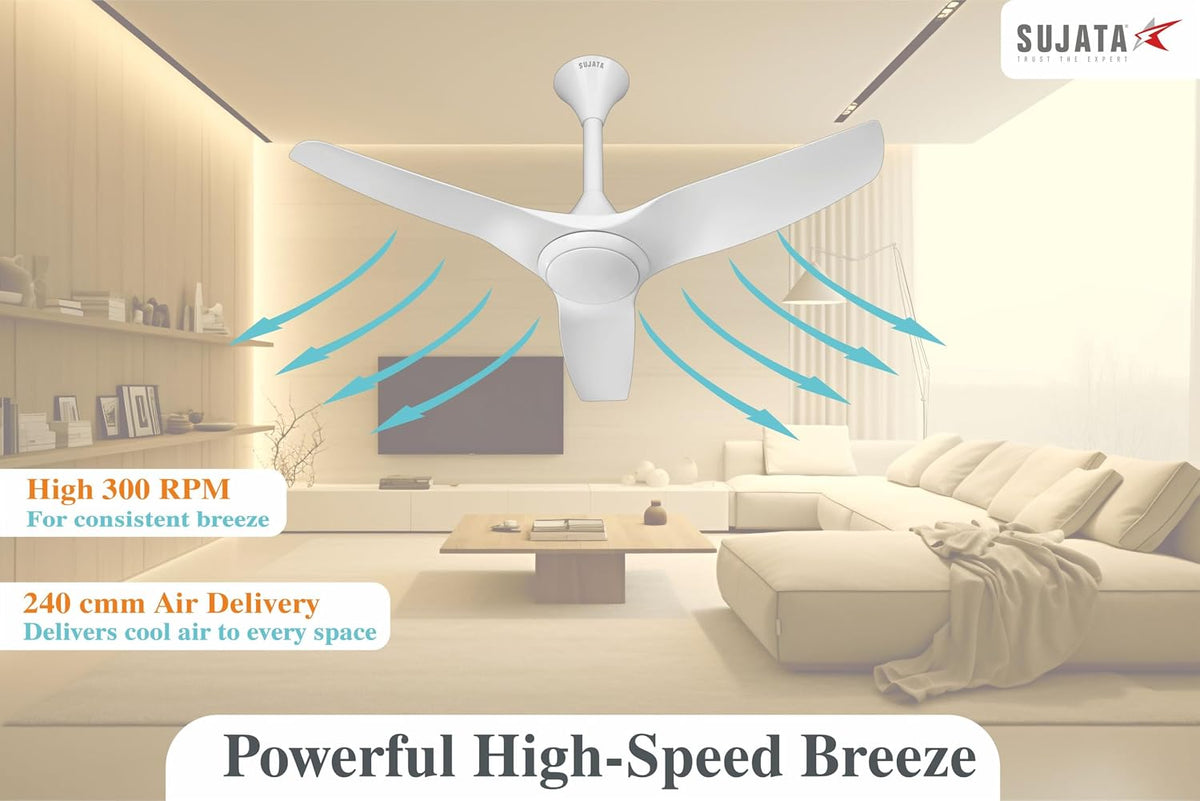 Sujata Serene Air BLDC 1200 mm Ceiling Fan with RF Remote | 5 Star (White)-3