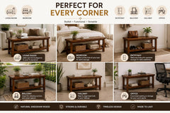 Solid Sheesham Wood Storage Bench with Open Shelf | Wooden Hallway Bench for Entryway, Living Room & Bedroom | 