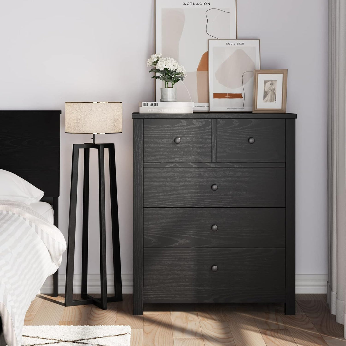 Solid Sheesham Wooden Dresser for Bedroom | Wood Dresser Organizer | 5 Drawer Dresser with Deep Space Storage C