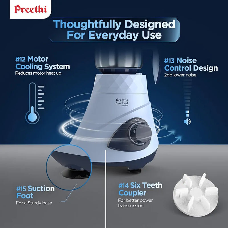 Preethi Blueleaf Titanium 15.0 | Mixer grinder | 1000 Watt Mixie with 15 advanced features| 7 Jars