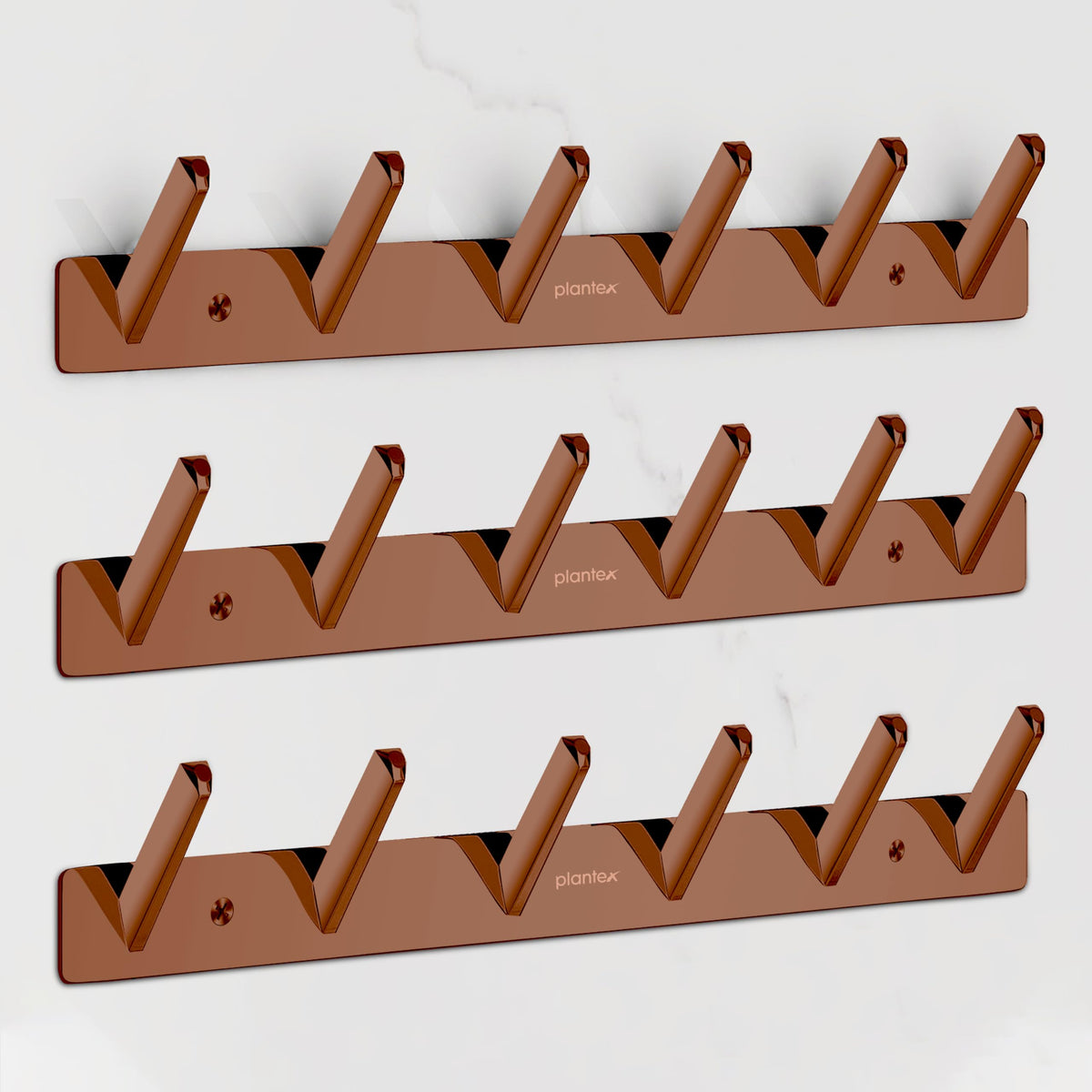 Plantex Wall Hooks for Hanging Cloth/Stainless Steel Towel Hangers/Bathroom Robe Hooks/Door Hangers/Square Wall Hook/Hook Rail for Hanging Keys - 6 Hooks (Pack of 3, PVD Rose Gold)-1