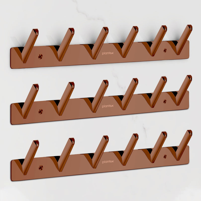 Plantex Wall Hooks for Hanging Cloth/Stainless Steel Towel Hangers/Bathroom Robe Hooks/Door Hangers/Square Wall Hook/Hook Rail for Hanging Keys - 6 Hooks (Pack of 3, PVD Rose Gold)-1