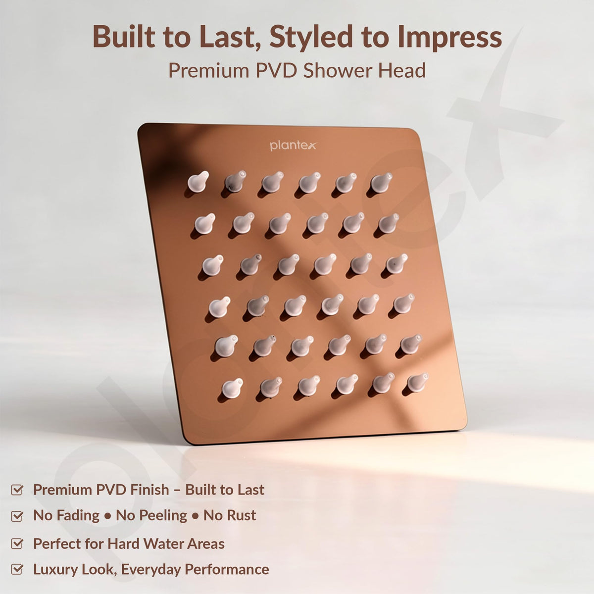 Plantex Stainless Steel Overhead Shower 4 x 4 inch with Water-Saving Technology/High pressure Rain Shower Head without Arm/Bathroom Shower -(Ultra Slim-PVD Rose Gold)-6