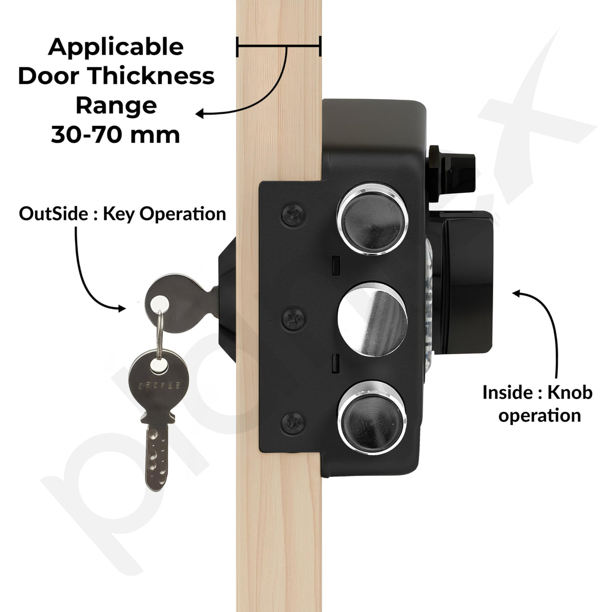 Plantex Heavy Duty Rim Locks for Main Door/Door Lock for Main Door with 4 Keys/Suitable for Inside Opening Wooden Door - Pack of 1 (Z-Black)-3