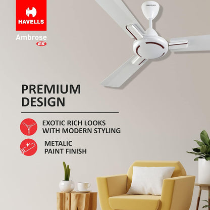 Havells 1200Mm Ambrose Es Ceiling Fan|Premium Finish,Deco. Fan,Elegant Looks,High Air Delivery,Energy Saving,100% Pure Copper Motor|2 Year Warranty By Brand|(4 stars,Pack Of 2,Pearl White Wood)