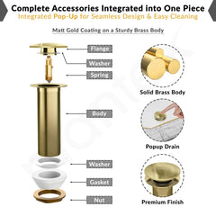 Plantex Pure Brass Waste Coupling for Wash Basin/5 inch Drain Out let System Full Thread Sink Waste Coupling - Pack of 1 (Matt Gold)-5
