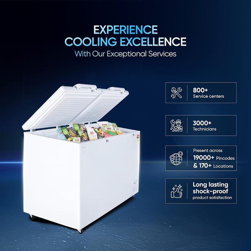 Haier HFC-500DM5, 5 Star Rating Double Door Convertible Deep Freezer, 5 Side Freezing, Dual Condenser, Inside Metal Liner with 70mm Puff Thickness (White 439L)