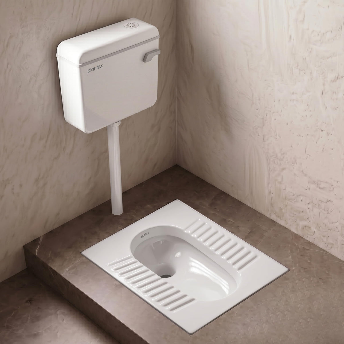 Plantex Indian Toilet with Flush Tank/Ceramic Squating Pan/Flushing Cistern for Bathroom/Indian Commode with 8 ltr. Capacity Flush Tank - Combo (White) (Model APS-2262)