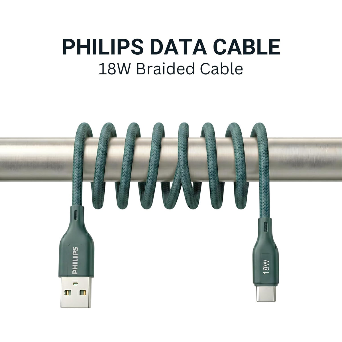 Philips DLC4150AT/94 18W Type-A to Type-C Fast Charging Cable (1.5m, Crystal Teal)