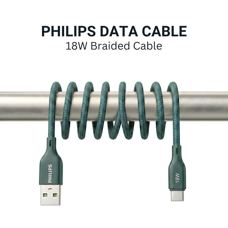 Philips DLC4160AT/94 18W Type-A to Type-C Fast Charging Cable (2m, Crystal Teal)