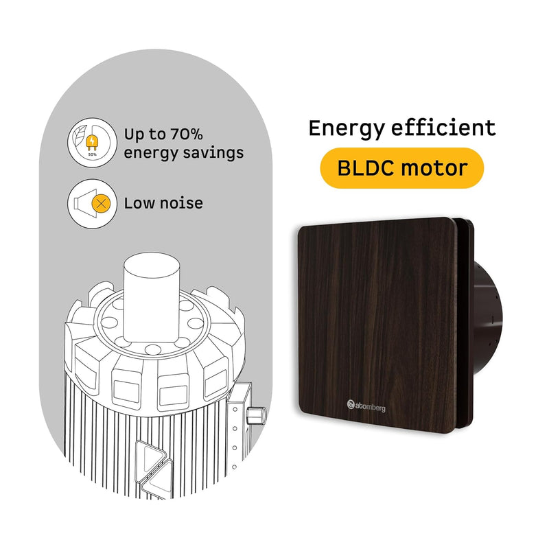atomberg Studio Exhaust 6 Inches | Suitable for Bathroom, Kitchen | BLDC Motor | Easy to Clean | 2 Year Warranty (Dark Wood)
