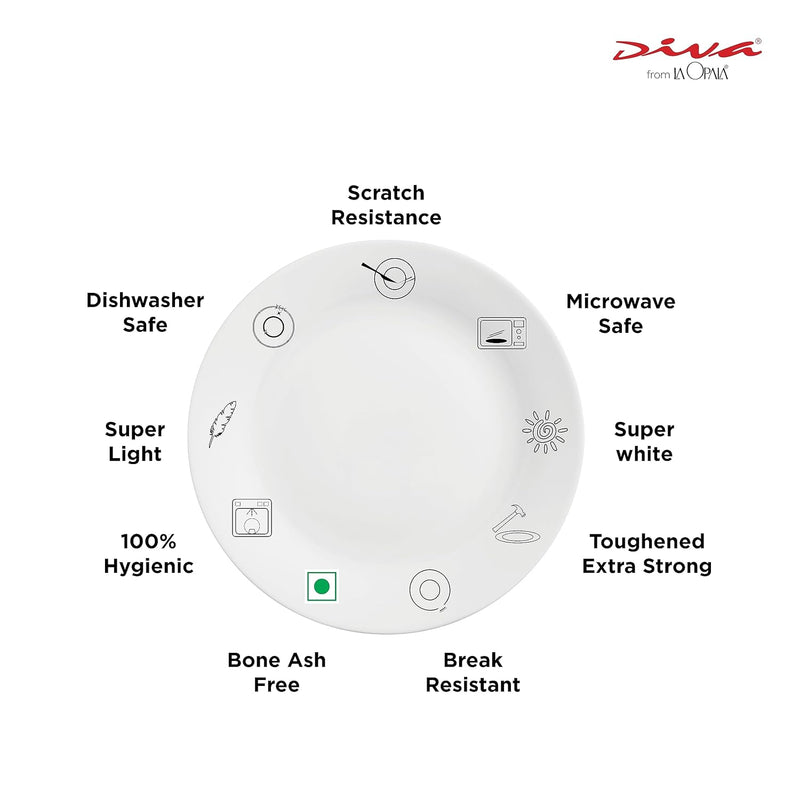 La Opala Diva, Opal Glass Crockery | Cup & Saucer Tulip Large, Set of 12 | Autumn Shadow, 220 ml | for Tea & Coffee | Microwave Safe | 100% Vegetarian | Extra Strong | Super Light | Super White
