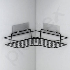 Plantex Corner Shelf for Bathroom/Metal Bathroom Organizer Without Drill/No Drilling Self Adhesive Wall Mounted Storage Organizer for Kitchen-GI Metal-(10 &10.5 INCH, Black)-5