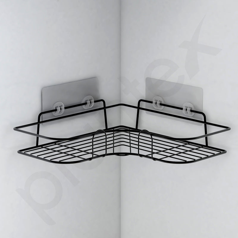 Plantex Corner Shelf for Bathroom/Metal Bathroom Organizer Without Drill/No Drilling Self Adhesive Wall Mounted Storage Organizer for Kitchen-GI Metal-(10 &10.5 INCH, Black)-5