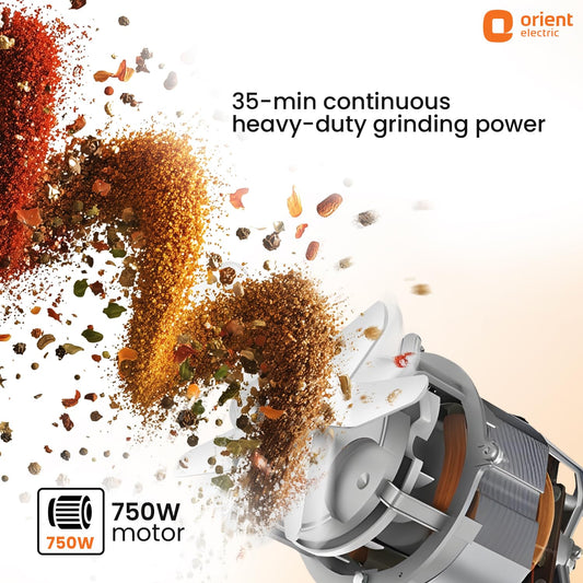 Orient Electric Super Power 750W mixer grinder with Juicer | 4 Jar with 3 stainless steel multipurpose jars & Juicing jar with Filter | Longer life balanced coil motor|5 years motor warranty by Orient