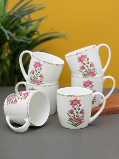 Clay Craft Impression Ceramic Gold Line Coffee Mugs/Tea Cups Set of 6 Pieces, 200ml, White (Omega)