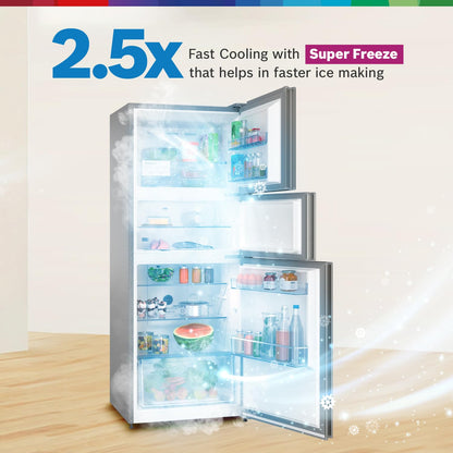 Bosch MaxFlex Convert 303L 3 Star Inverter Frost Free Triple Door Refrigerator (2023 model, CMC33S03NI, 8-in-1 Convertible, UV Protected Body Shield, VitaFresh Technology, Adaptive UI, Sparkly Steel)