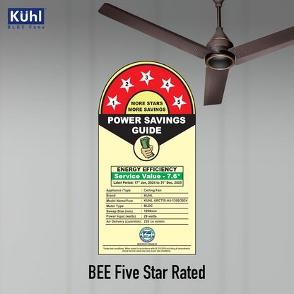 KUHL Arctis A4 1200 mm BLDC 65% Power Saving BLDC Ceiling Fan With Remote | BEE 5 Star Rated & ISI Marked | High Air Flow | 5 Year Warranty on Motor | Espresso Dual