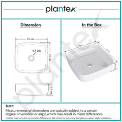 Plantex Platinum Ceramic Wash Basin/Basin for Bathroom/Tabletop Wash Basin/Bathroom Basin (White, 16 x 16 x 5 Inch)-3
