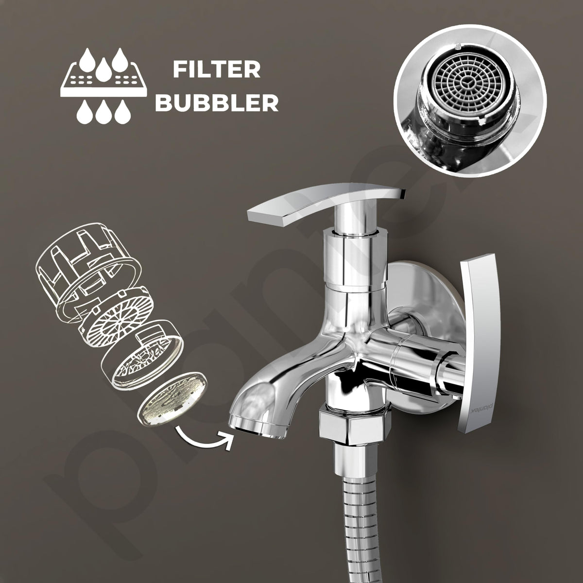 Plantex Two Way Tap for Washing Machine with Water Saving Aerator/2 in 1 Bibcock for Bathroom with Brass Spindle and Wall Flange/Bathroom Tap-(SMR-1265-Chrome)-4