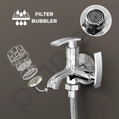 Plantex Two Way Tap for Washing Machine with Water Saving Aerator/2 in 1 Bibcock for Bathroom with Brass Spindle and Wall Flange/Bathroom Tap-(SMR-1265-Chrome)-4