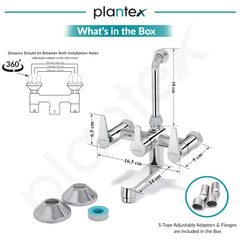 Plantex Wall Mixer for Bathroom 2 in 1 with L-Bend Connector for Overhead Shower/Tap Mixer/Water Saving Nozzle Tap - 7 Year Manufacturer's Warranty (LEA-718-Chrome)-3