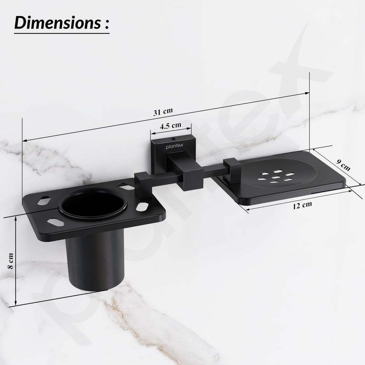 Plantex 304 Grade Stainless Steel 2in1 Soap Dish with Tooth Brush Holder/Soap Stand/Tumbler Holder/Bathroom Accessories - Wall Mount (Matt Black)-3